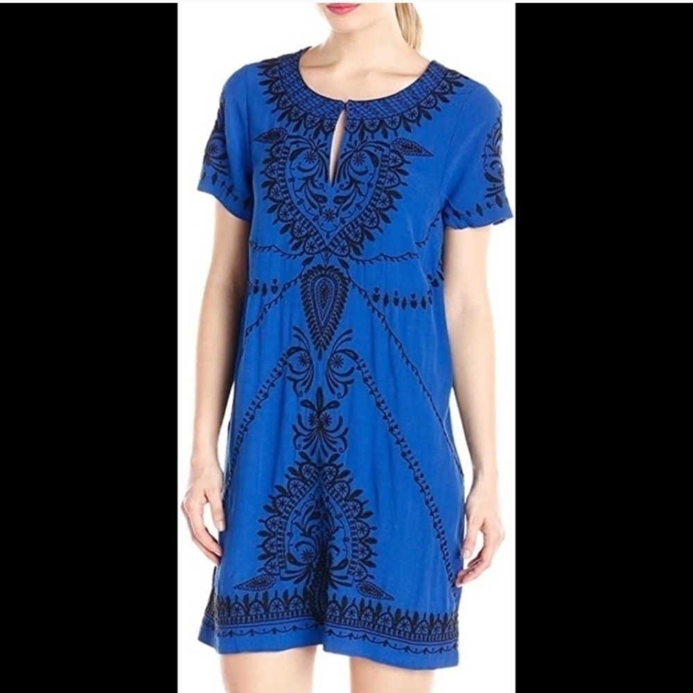 Lucky Brand Embroidered shift Dress hippie chic Short Sleeve Size XL - Picture 2 of 11